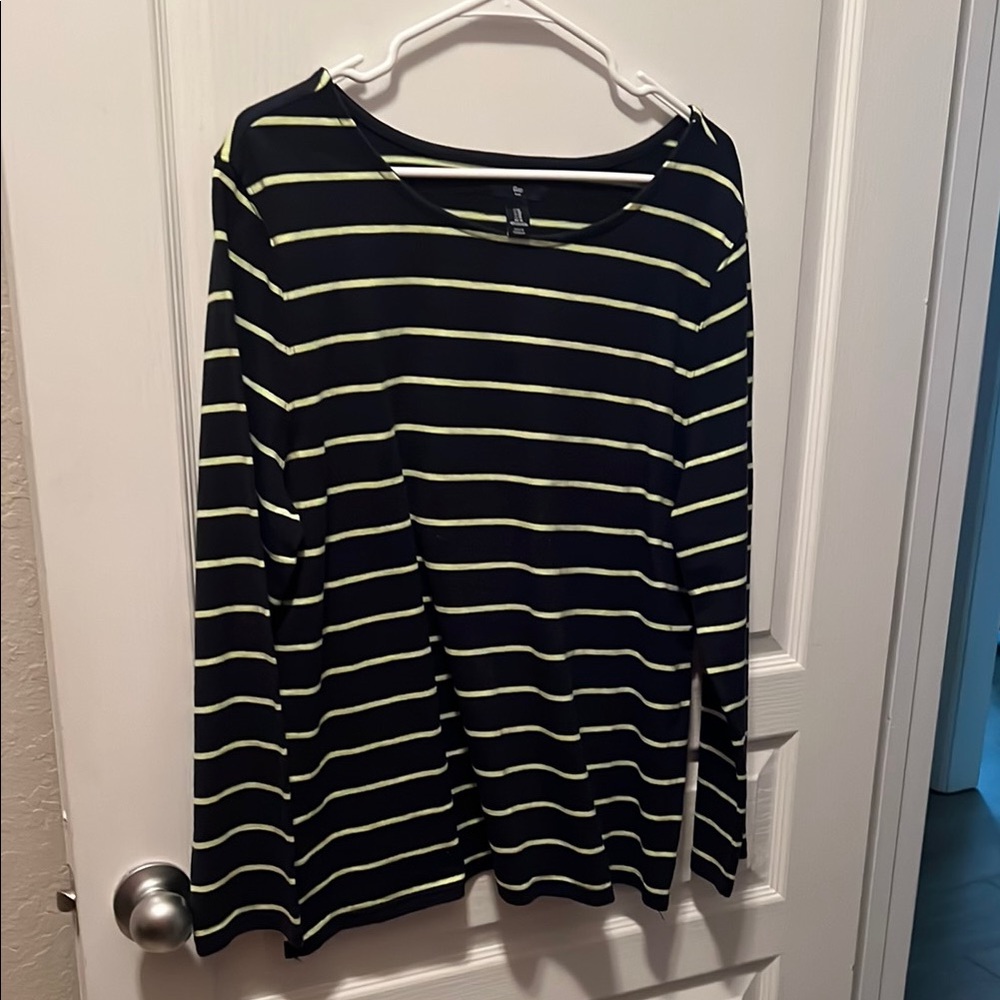 GAP Navy and Yellow Striped Long Sleeve Tee